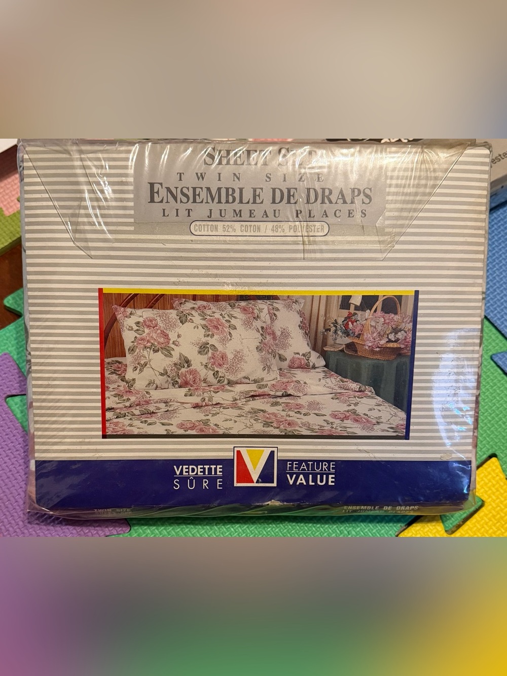 Vedette Sure Twin Size Floral Sheet Set in Cream and Pink